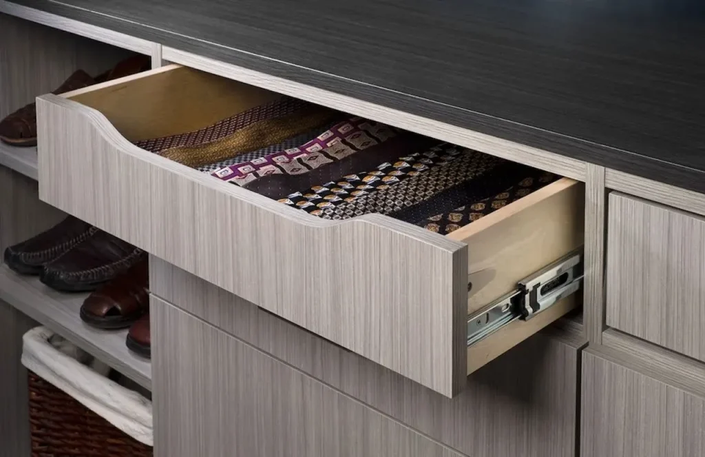 Soft close custom cabinet drawer with modern kitchen storage design