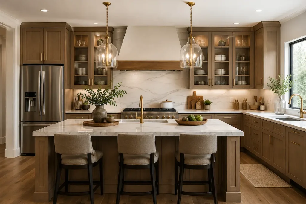 Modern kitchen cabinet upgrade with custom storage and luxury island design