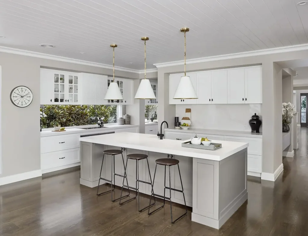 modern kitchen layout with large island in Hampton Roads home
