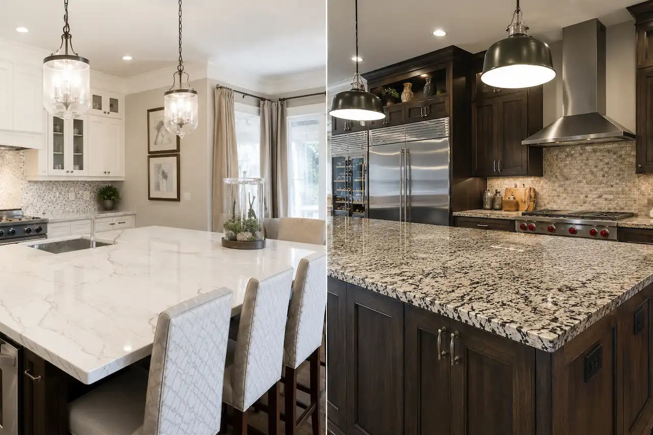 quartz vs granite countertops comparison for kitchen remodel